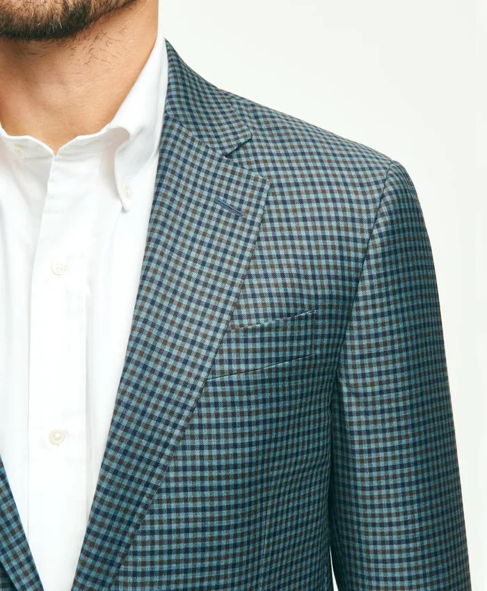 Men Traditional Fit Wool Guncheck Sport Coat Aqua Brooks Brothers Sport Coats and Blazers