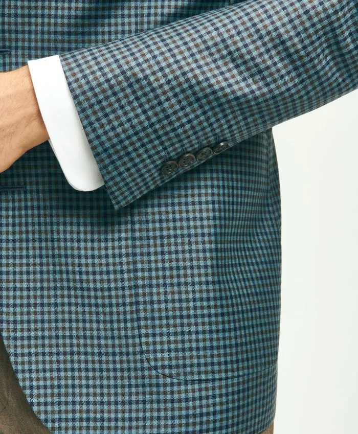 Men Traditional Fit Wool Guncheck Sport Coat Aqua Brooks Brothers Sport Coats and Blazers