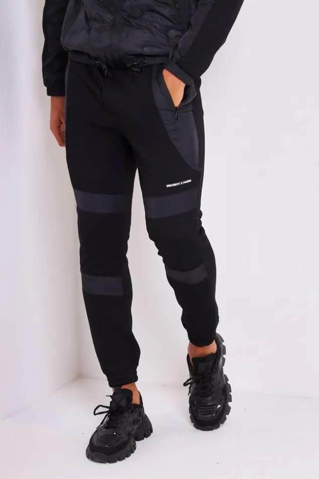 Men Two Material Joggers In Black Project X 8211 2140141 Black Brentiny Paris Jogging Bottoms Men Two Material Joggers In Black Project X 8211 2140141 Black Brentiny Paris Jogging Bottoms