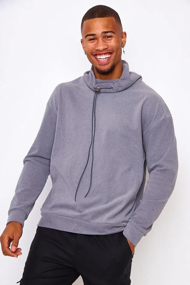 Men Velvet Pullover With An Adjustable Collar In Grey Grey Brentiny Paris Sweatshirts and Pullovers
