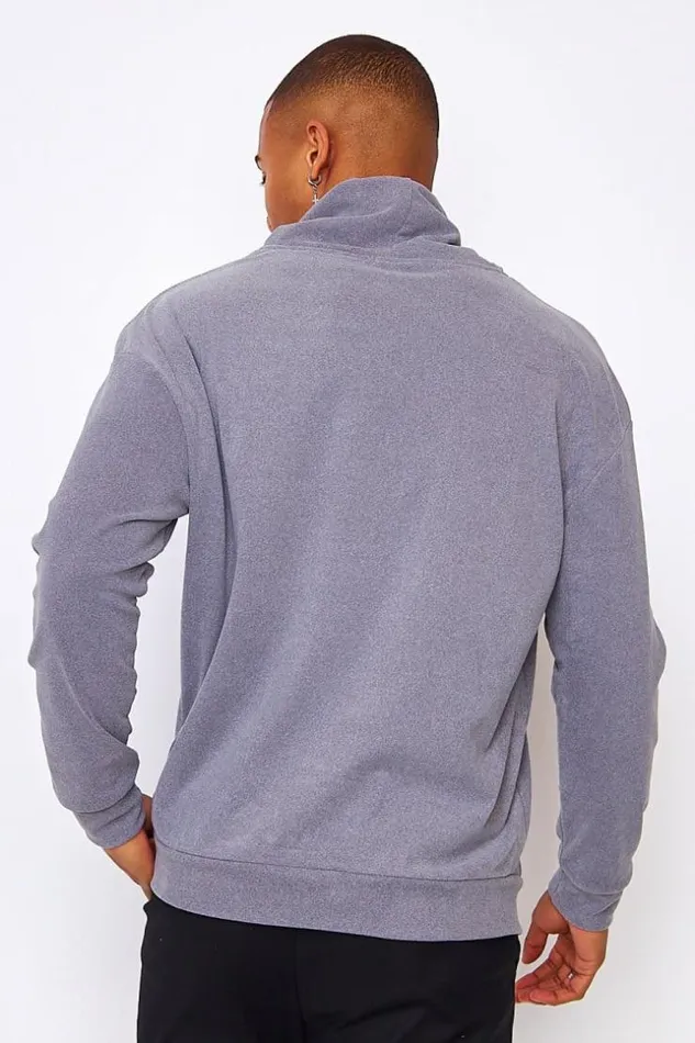 Men Velvet Pullover With An Adjustable Collar In Grey Grey Brentiny Paris Sweatshirts and Pullovers