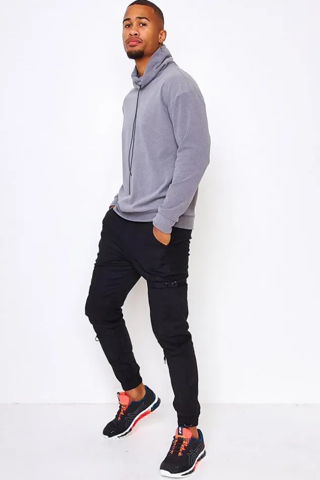 Men Velvet Pullover With An Adjustable Collar In Grey Grey Brentiny Paris Sweatshirts and Pullovers