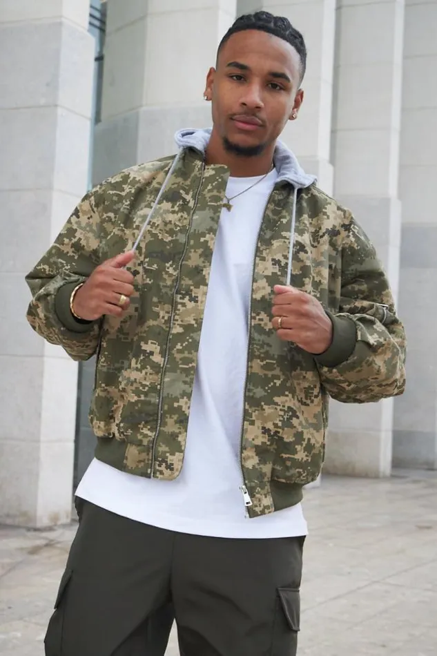 Men Veste BiMatire Capuche Camouflage Kaki Khaki Brentiny Paris Jackets