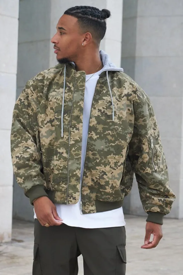 Men Veste BiMatire Capuche Camouflage Kaki Khaki Brentiny Paris Jackets