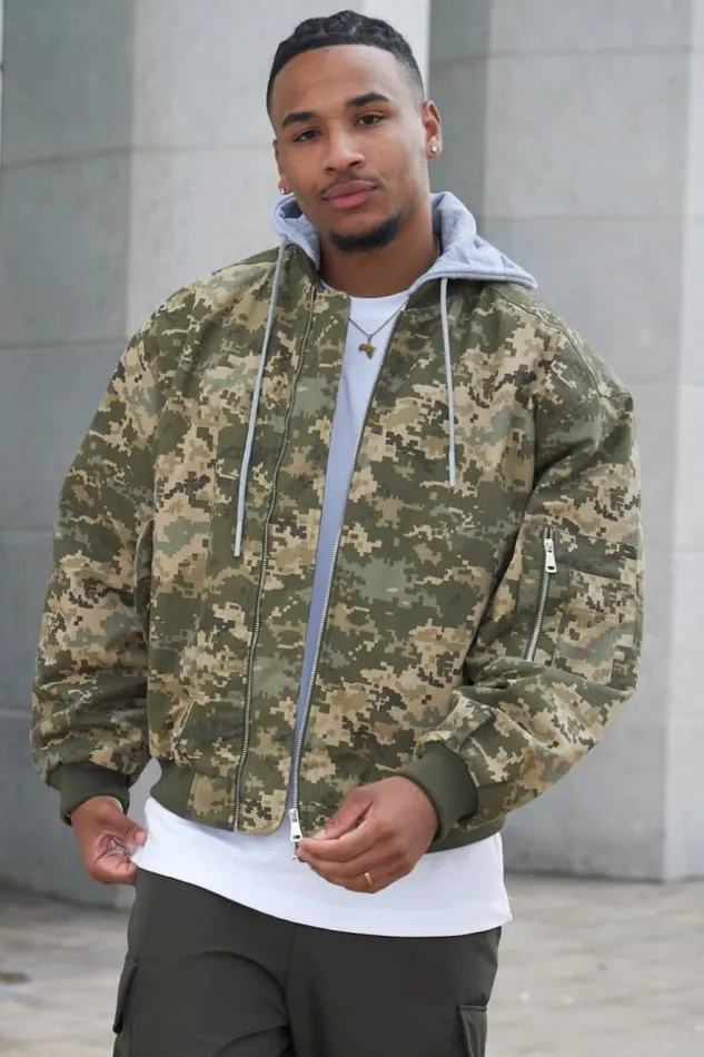 Men Veste BiMatire Capuche Camouflage Kaki Khaki Brentiny Paris Jackets