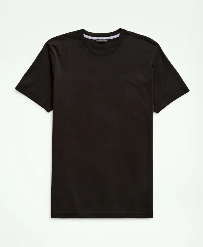 Men Washed Supima Cotton Logo Crewneck TShirt Black Brooks Brothers TShirts and Sweats