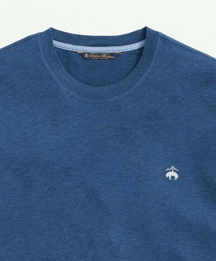 Men Washed Supima Cotton Logo Crewneck TShirt Dark Denim Heather Brooks Brothers TShirts and Sweats