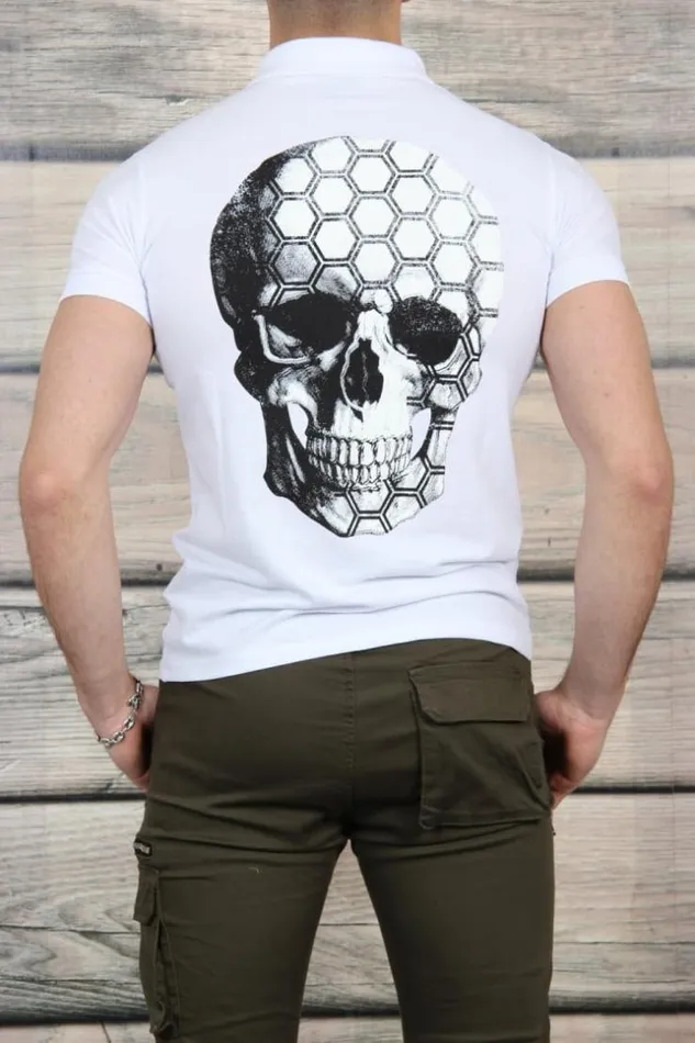Men White Polo Shirt With Skull On The Back White Brentiny Paris Polo Shirts Men White Polo Shirt With Skull On The Back White Brentiny Paris Polo Shirts