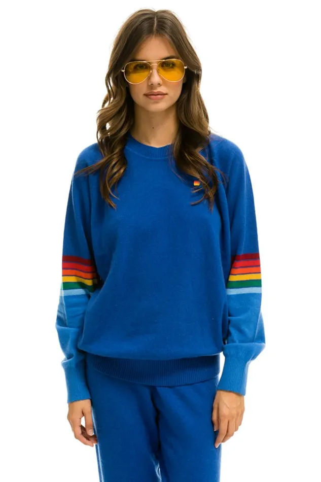 MenWomen RAINBOW STRIPE SLEEVE UNISEX CASHMERE LIGHT SWEATER 8211 VINTAGE BLUE Aviator Nation