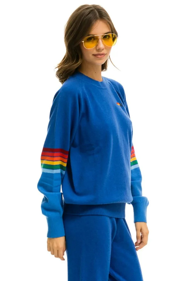 MenWomen RAINBOW STRIPE SLEEVE UNISEX CASHMERE LIGHT SWEATER 8211 VINTAGE BLUE Aviator Nation MenWomen RAINBOW STRIPE SLEEVE UNISEX CASHMERE LIGHT SWEATER 8211 VINTAGE BLUE Aviator Nation