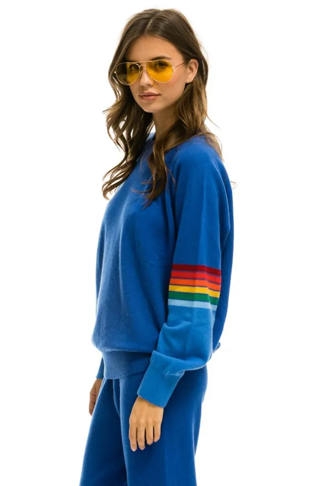 MenWomen RAINBOW STRIPE SLEEVE UNISEX CASHMERE LIGHT SWEATER 8211 VINTAGE BLUE Aviator Nation MenWomen RAINBOW STRIPE SLEEVE UNISEX CASHMERE LIGHT SWEATER 8211 VINTAGE BLUE Aviator Nation