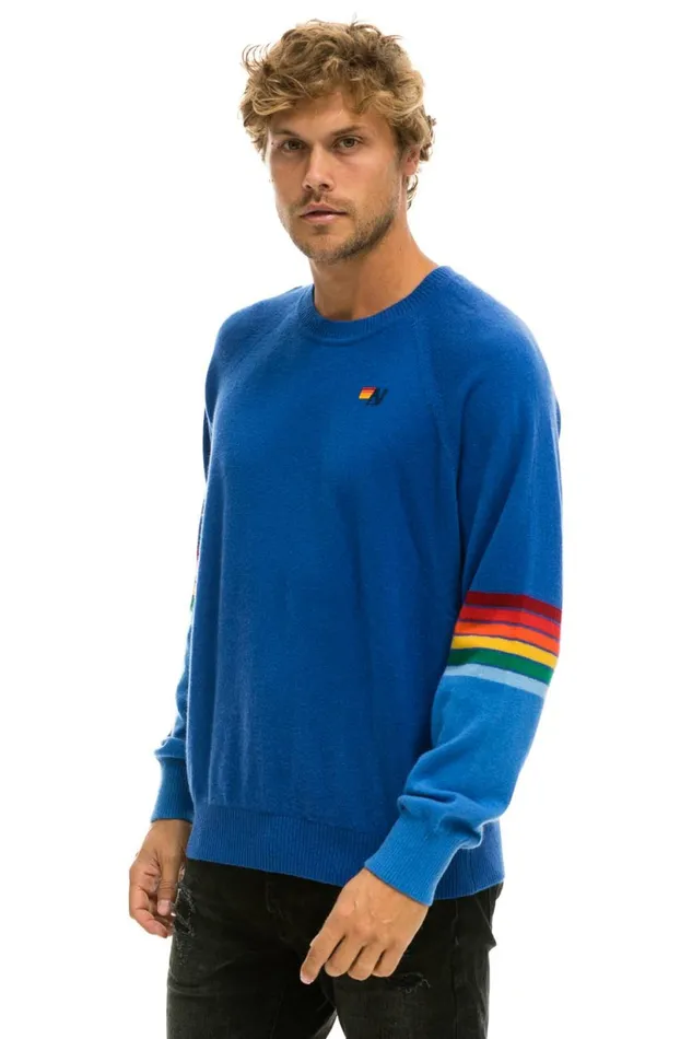 MenWomen RAINBOW STRIPE SLEEVE UNISEX CASHMERE LIGHT SWEATER 8211 VINTAGE BLUE Aviator Nation MenWomen RAINBOW STRIPE SLEEVE UNISEX CASHMERE LIGHT SWEATER 8211 VINTAGE BLUE Aviator Nation