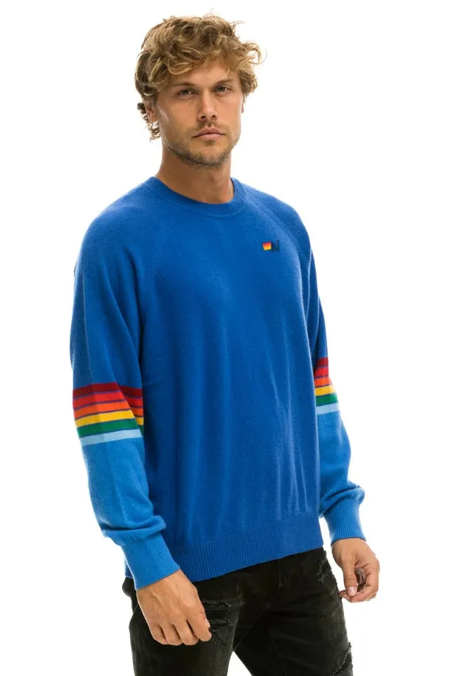 MenWomen RAINBOW STRIPE SLEEVE UNISEX CASHMERE LIGHT SWEATER 8211 VINTAGE BLUE Aviator Nation MenWomen RAINBOW STRIPE SLEEVE UNISEX CASHMERE LIGHT SWEATER 8211 VINTAGE BLUE Aviator Nation