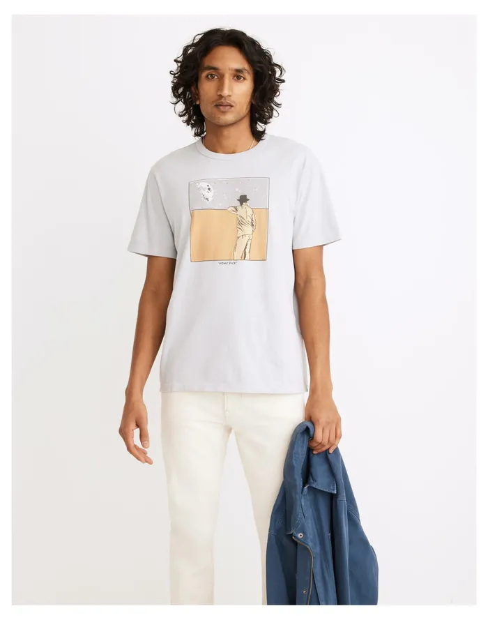 Men X Real Fun Wow Home Sick Crewneck Tee Cool Fog Madewell Tees