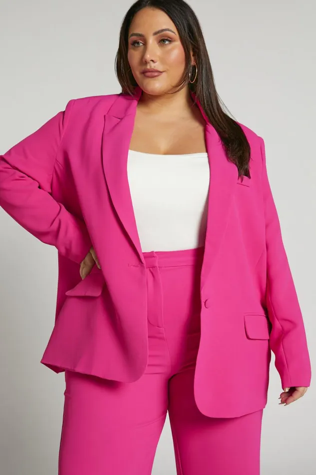 Michelle Blazer 8211 Oversized Plunge Neck Button Up Blazer In Pink Women Showpo Blazers