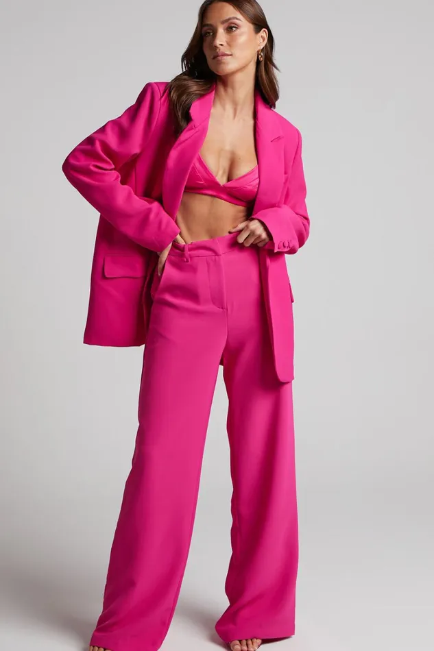 Michelle Blazer 8211 Oversized Plunge Neck Button Up Blazer In Pink Women Showpo Blazers