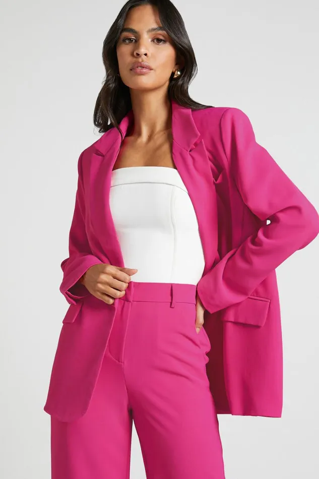 Michelle Blazer 8211 Oversized Plunge Neck Button Up Blazer In Pink Women Showpo Blazers