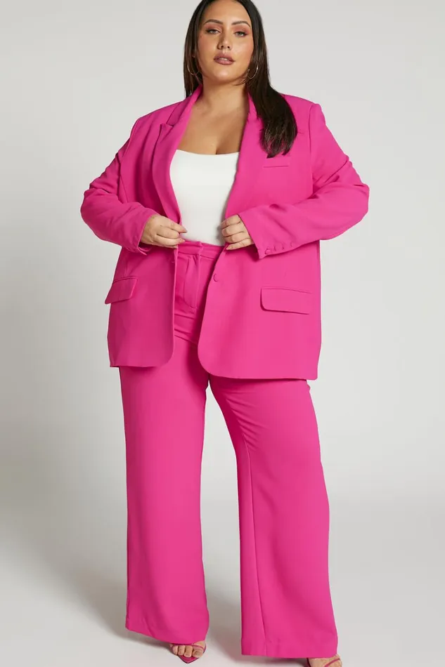 Michelle Blazer 8211 Oversized Plunge Neck Button Up Blazer In Pink Women Showpo Blazers