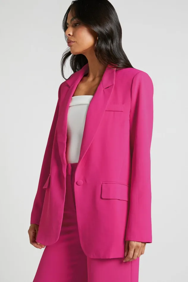 Michelle Blazer 8211 Oversized Plunge Neck Button Up Blazer In Pink Women Showpo Blazers