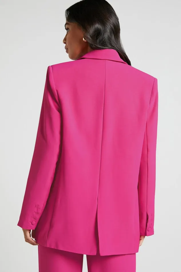 Michelle Blazer 8211 Oversized Plunge Neck Button Up Blazer In Pink Women Showpo Blazers