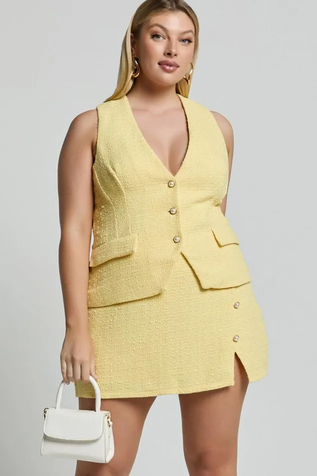Mika Skort 8211 Boucle Faux Wrap Pearl Button Skort In Lemon Women Showpo Shorts