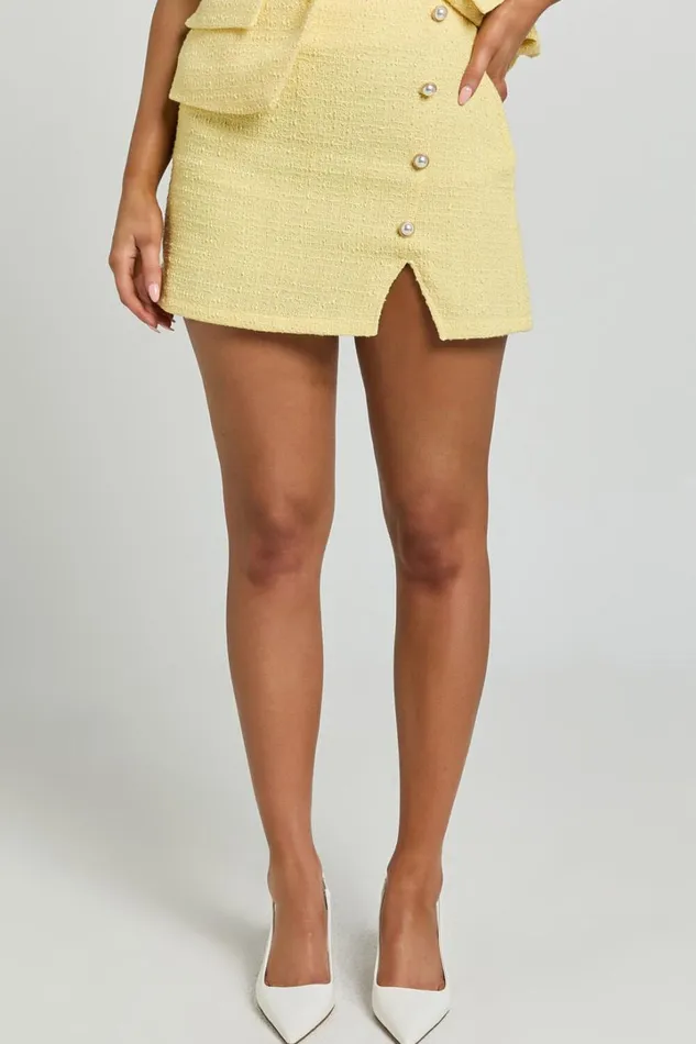 Mika Skort 8211 Boucle Faux Wrap Pearl Button Skort In Lemon Women Showpo Shorts