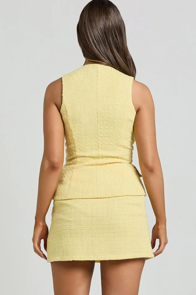 Mika Skort 8211 Boucle Faux Wrap Pearl Button Skort In Lemon Women Showpo Shorts