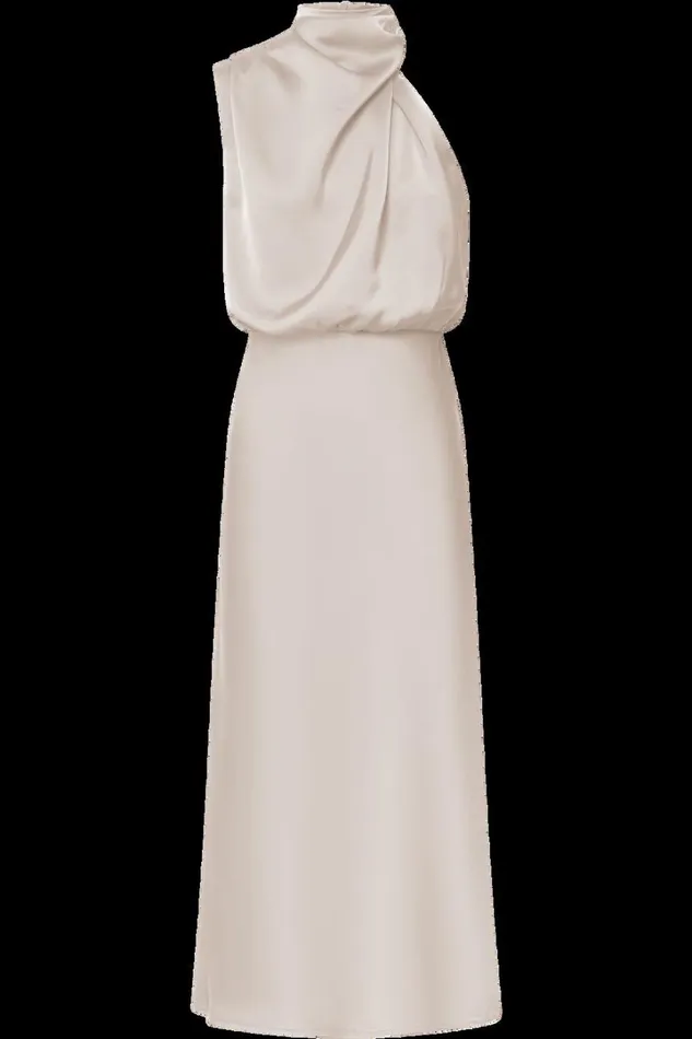 Minnie Midi Dress 8211 Drape Neck Satin Slip Dress In Champagne Women Showpo Dresses