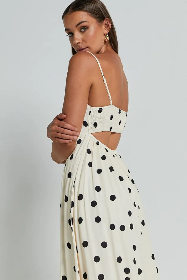 Miriam Midi Dress 8211 Strappy Straight Neck A Line Dress In Beige and Black Spot Women Showpo Dresses