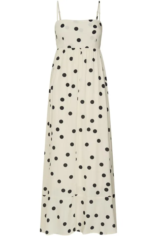 Miriam Midi Dress 8211 Strappy Straight Neck A Line Dress In Beige and Black Spot Women Showpo Dresses