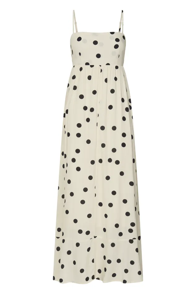 Miriam Midi Dress 8211 Strappy Straight Neck A Line Dress In Beige and Black Spot Women Showpo Dresses