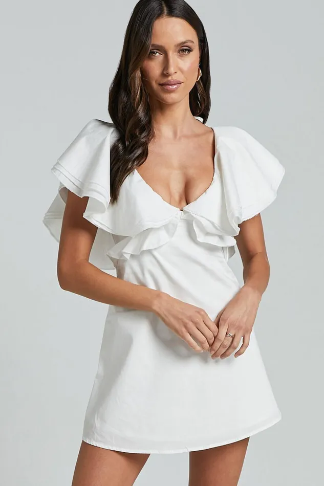 Mitchelle Mini Dress 8211 Plunge Neck Cotton Babydoll Dress In White Women Showpo Dresses
