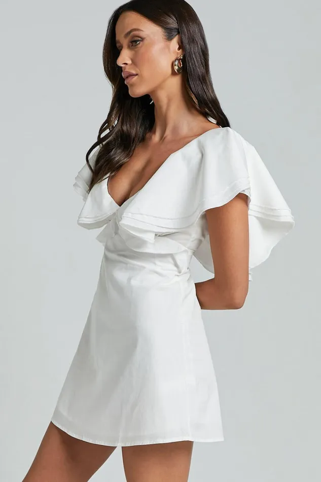 Mitchelle Mini Dress 8211 Plunge Neck Cotton Babydoll Dress In White Women Showpo Dresses