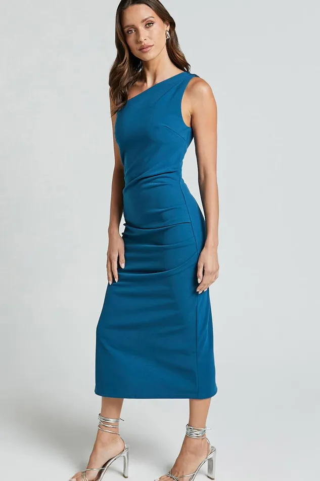 Monette Midi Dress 8211 One Shoulder Straight Dress In Teal Women Showpo Dresses