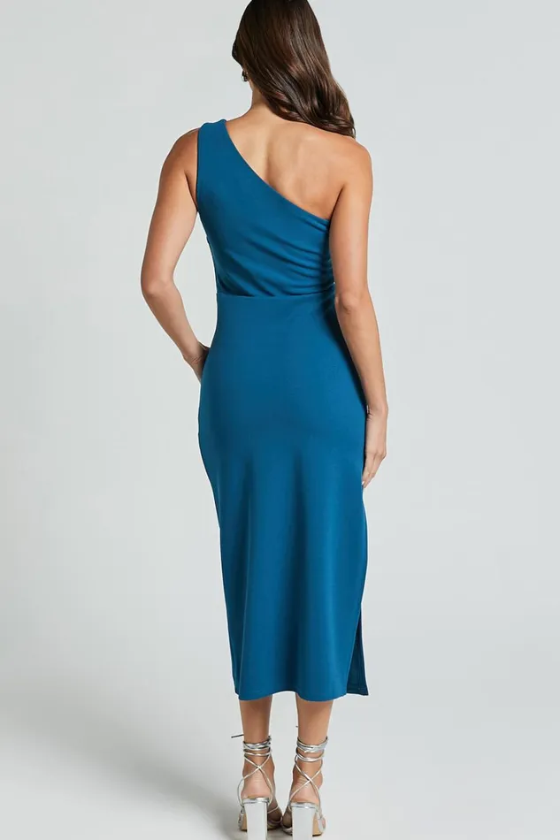 Monette Midi Dress 8211 One Shoulder Straight Dress In Teal Women Showpo Dresses