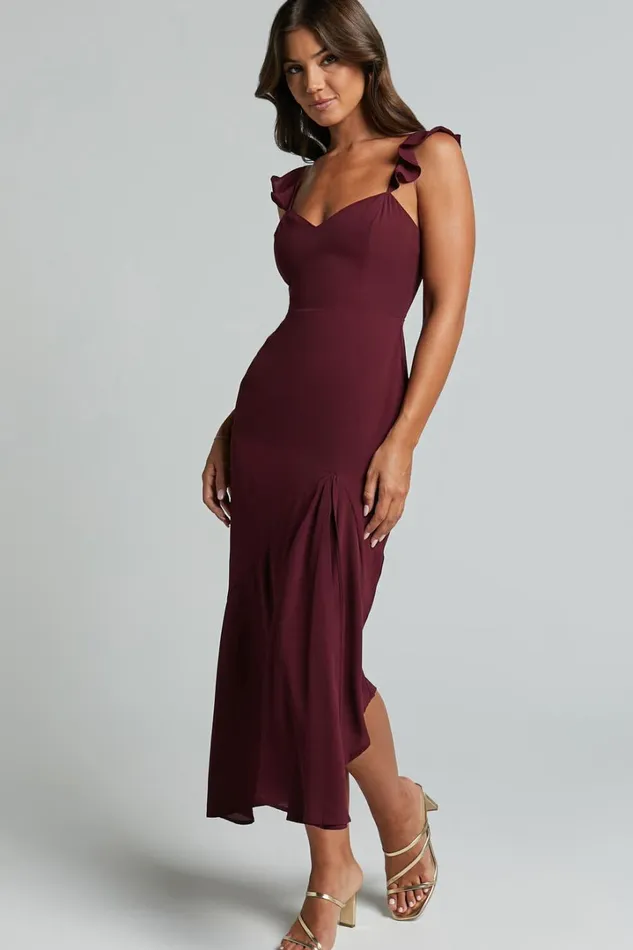 Morgan Midi Dress 8211 Frill Asymmetric Split Dress In Grape Women Showpo Dresses