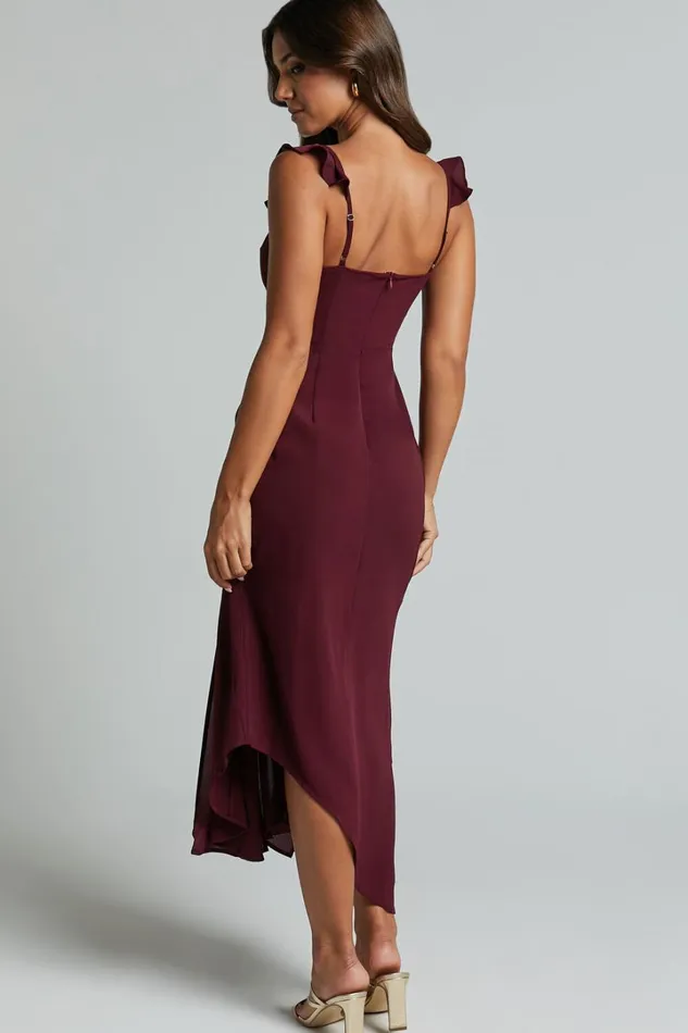Morgan Midi Dress 8211 Frill Asymmetric Split Dress In Grape Women Showpo Dresses