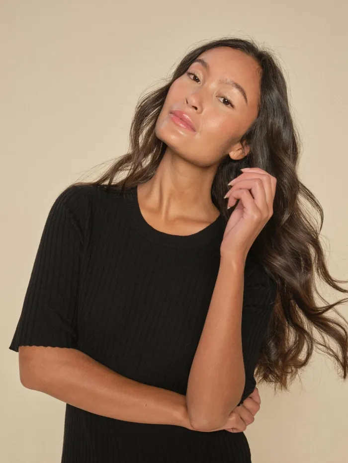 MOS MOSH Knits Women MMRelena Rib SS Crew Neck Knit Black