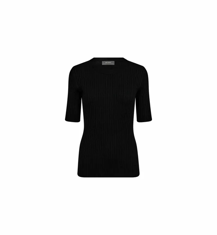MOS MOSH Knits Women MMRelena Rib SS Crew Neck Knit Black MOS MOSH Knits Women MMRelena Rib SS Crew Neck Knit Black