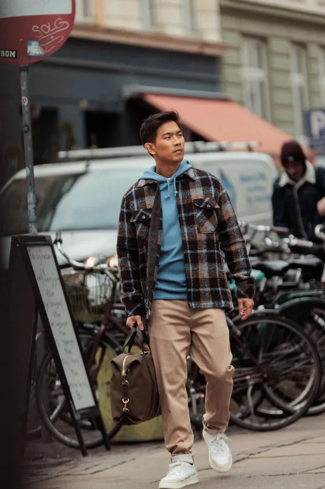 MOS MOSH Overshirts Men MMGBlake Alfa Overshirt Brown Latte Check MOS MOSH Overshirts Men MMGBlake Alfa Overshirt Brown Latte Check