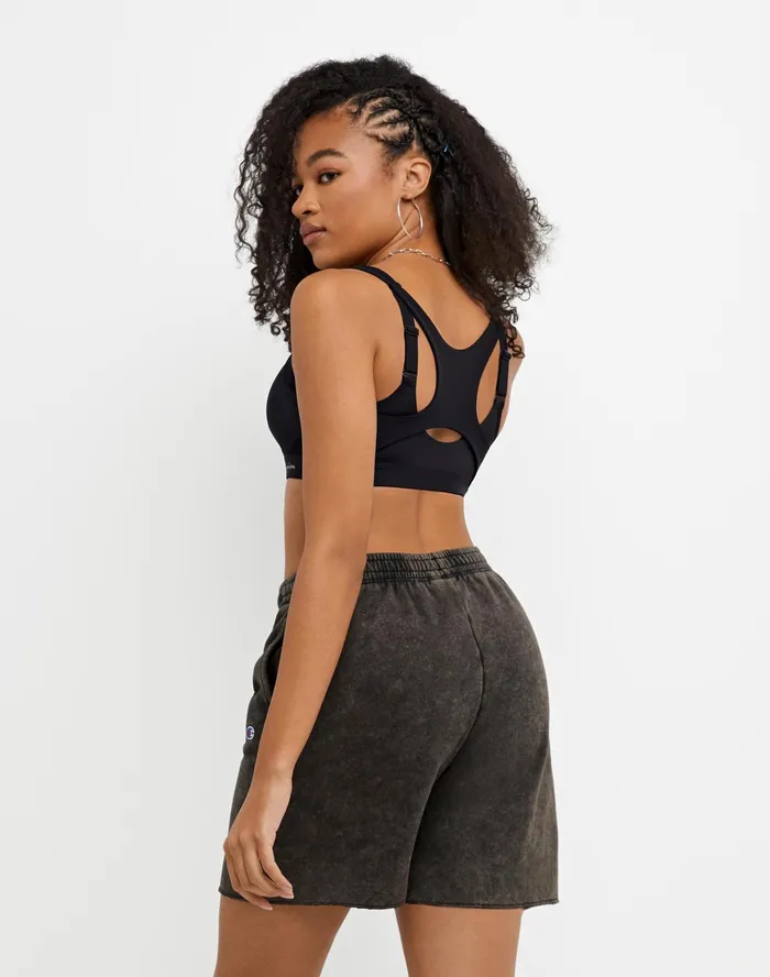 Motion Control Zip Sports Bra Wirefree Script Logo Black Women Champion Sports Bras and Bralettes