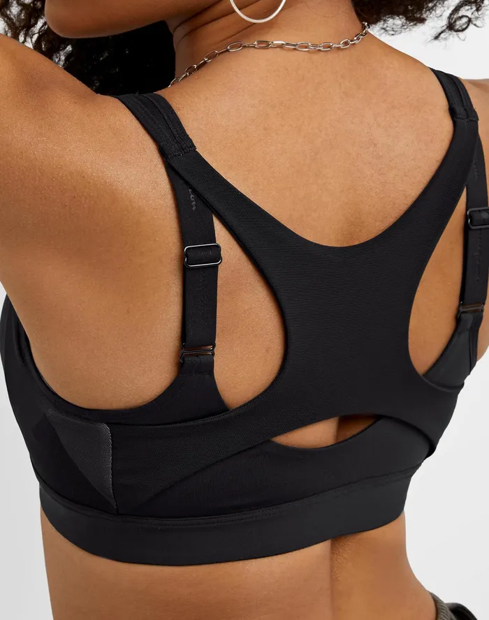 Motion Control Zip Sports Bra Wirefree Script Logo Black Women Champion Sports Bras and Bralettes