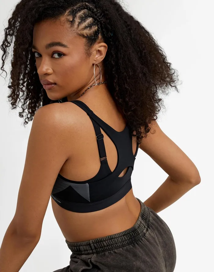 Motion Control Zip Sports Bra Wirefree Script Logo Black Women Champion Sports Bras and Bralettes