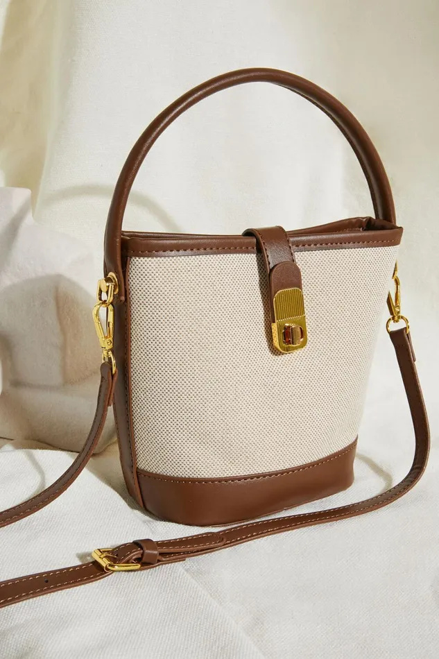 Mumbai Bag 8211 Canvas and PU Bucket Mini Tote Bag In TanNatural Women Showpo Bags