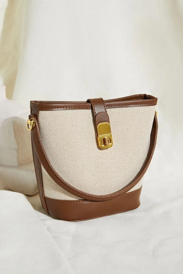 Mumbai Bag 8211 Canvas and PU Bucket Mini Tote Bag In TanNatural Women Showpo Bags