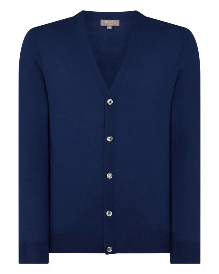 NPeal Cardigans Men Curzon Fine Gauge Cashmere Cardigan French Blue