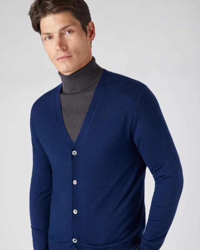 NPeal Cardigans Men Curzon Fine Gauge Cashmere Cardigan French Blue