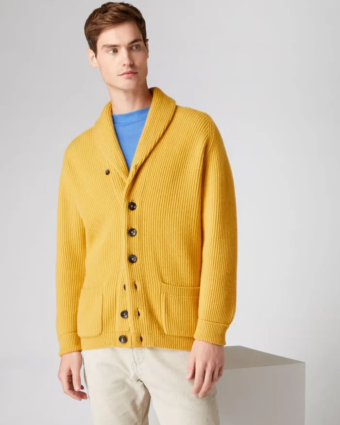NPeal Cardigans Men The Kensington Cashmere Cardigan Canary Yellow