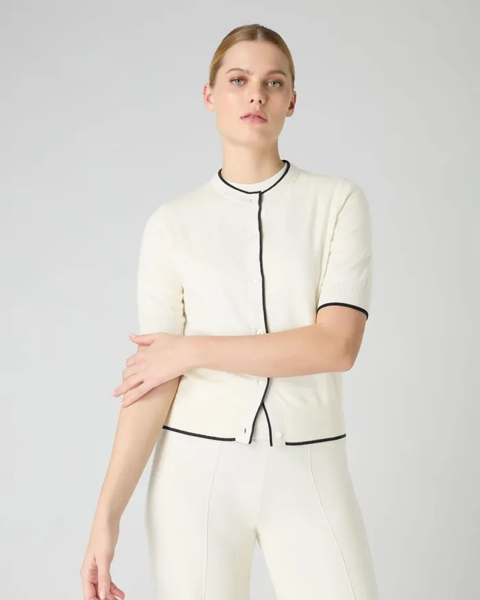 NPeal Cardigans Women Cotton Cashmere Short Sleeve Cardigan New Ivory White