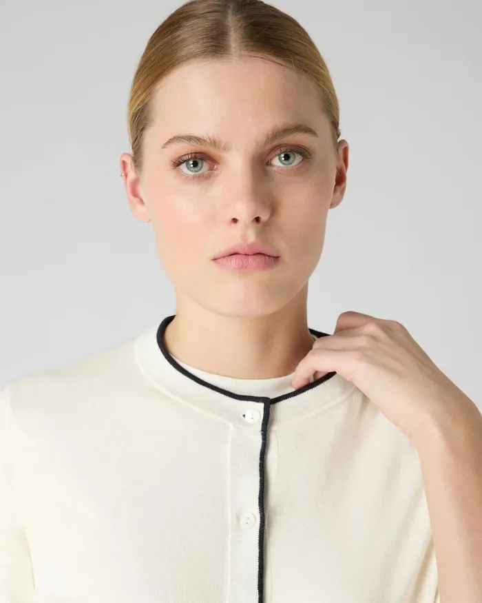 NPeal Cardigans Women Cotton Cashmere Short Sleeve Cardigan New Ivory White
